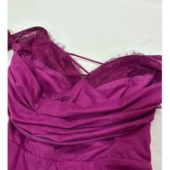 Lucy in the Sky Womens Medium Suede Draped Lace Maxi Dress Magenta Party Club - Picture 7 of 13